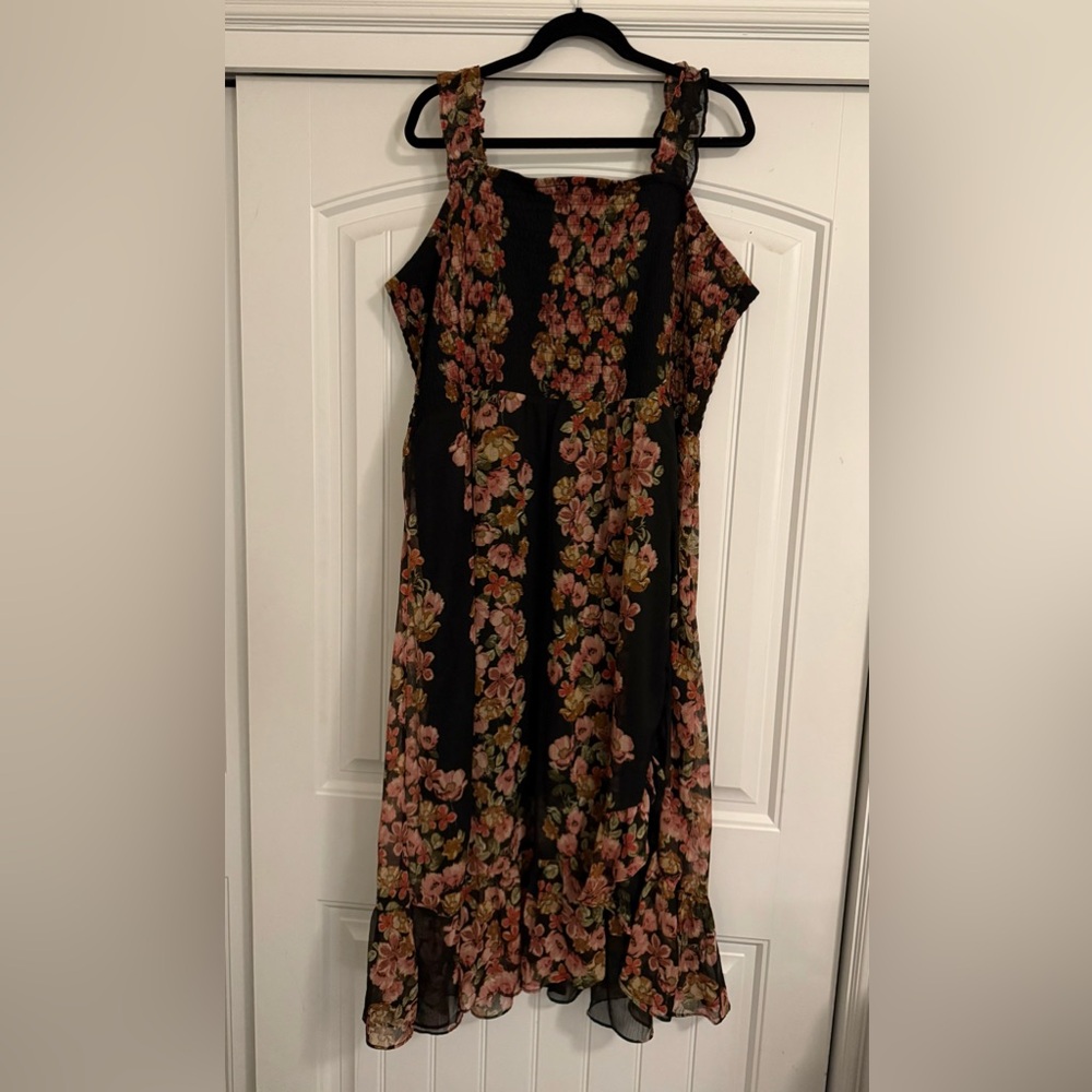 Floral Black Maxi Dress with Pink & Green Accents